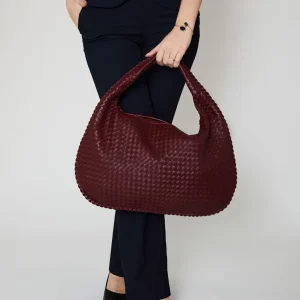 Bordeauxrood Luxe Dames Handtas met Gevlochten Design