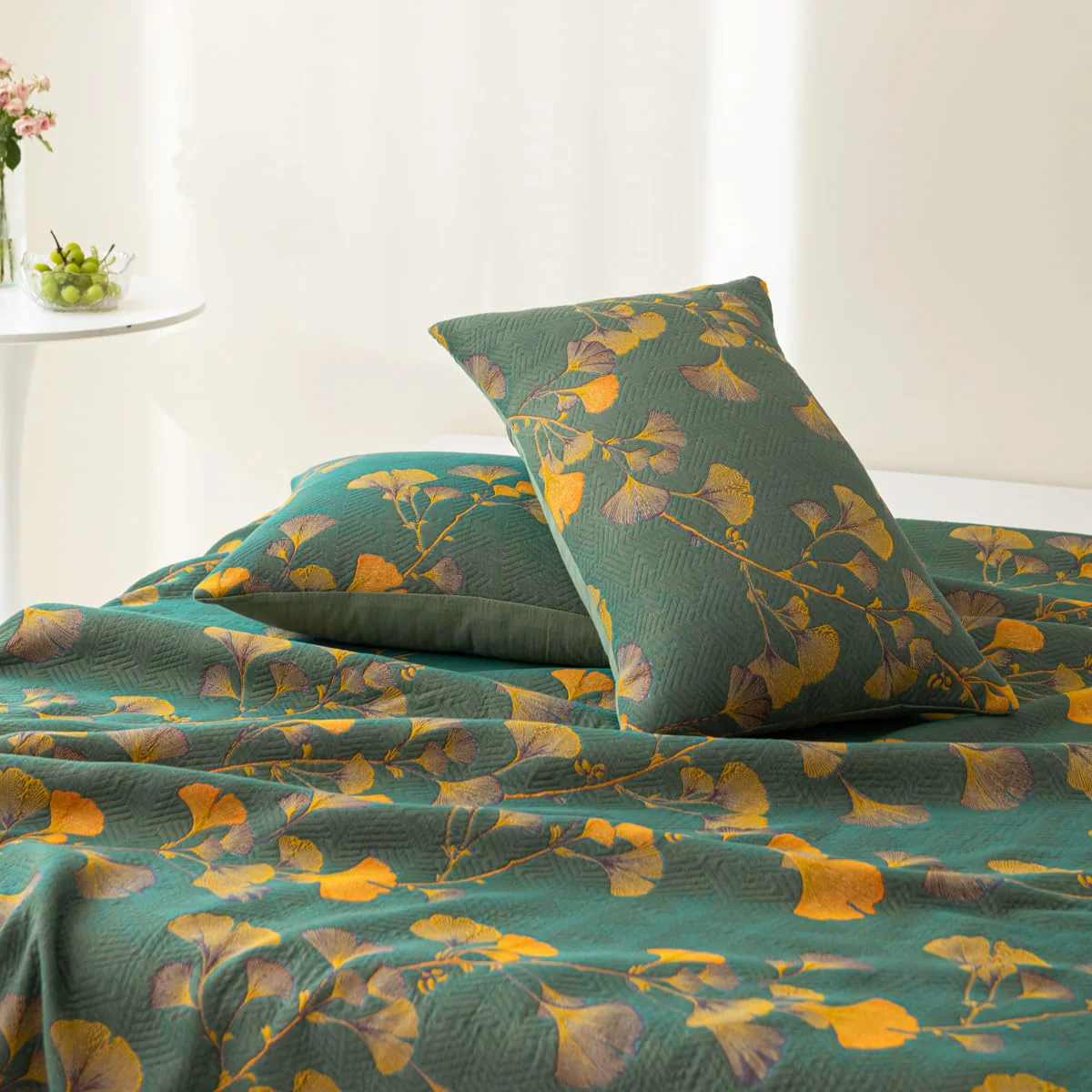 Ginkgo Blad Jacquard Katoenen Omkeerbare Dekbed - Afbeelding 5