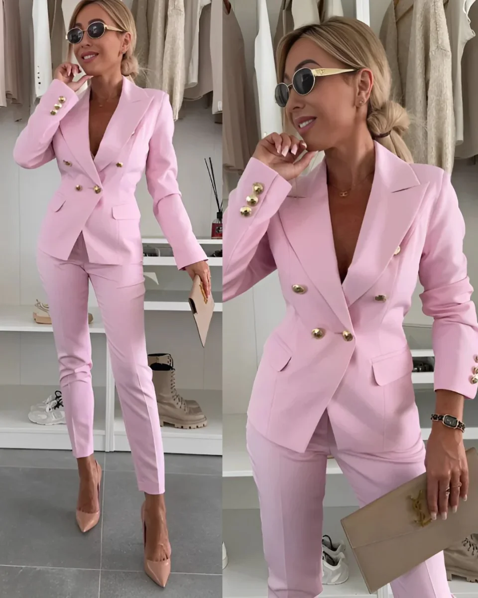 Elegante dames set met chique knopen blazer - Afbeelding 6