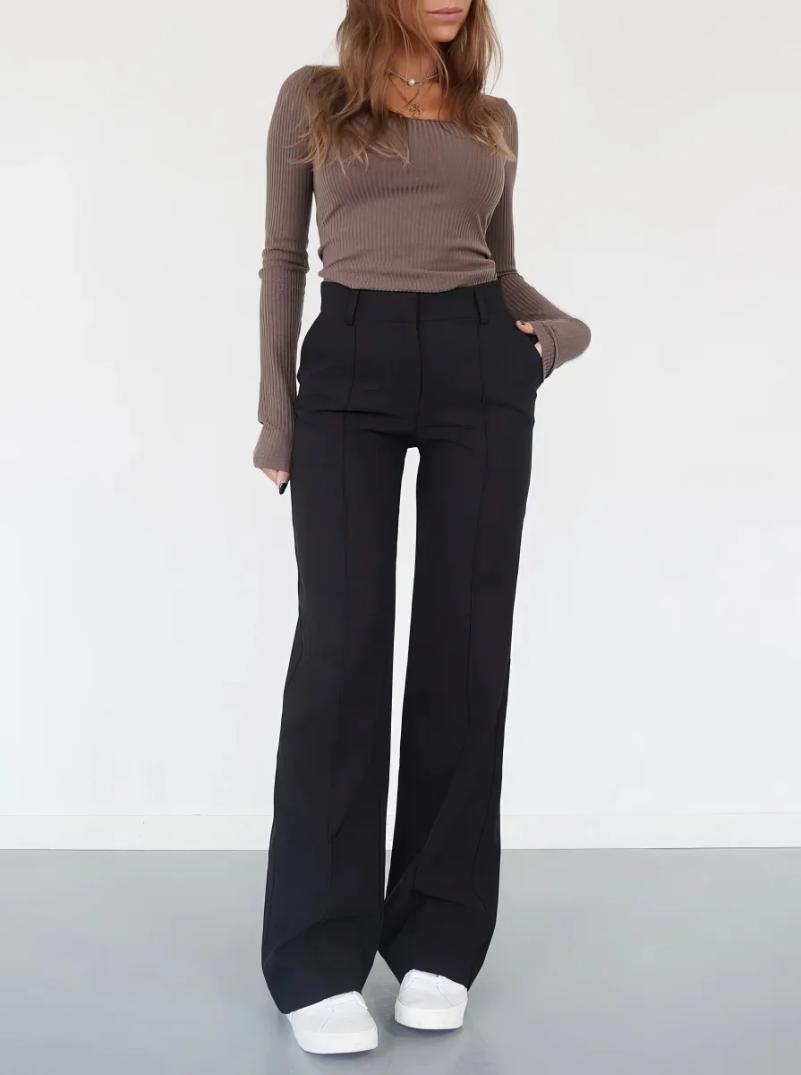 Stijlvolle Dames Pantalon met Hoge Taille en Wijde Pijpen - Afbeelding 2