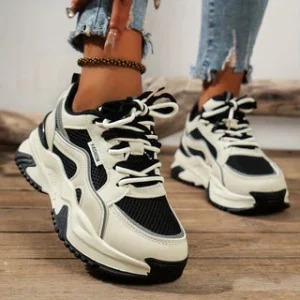 Dames Sneakers Met Hoge Zool Stijlvolle Materiaal Kleur