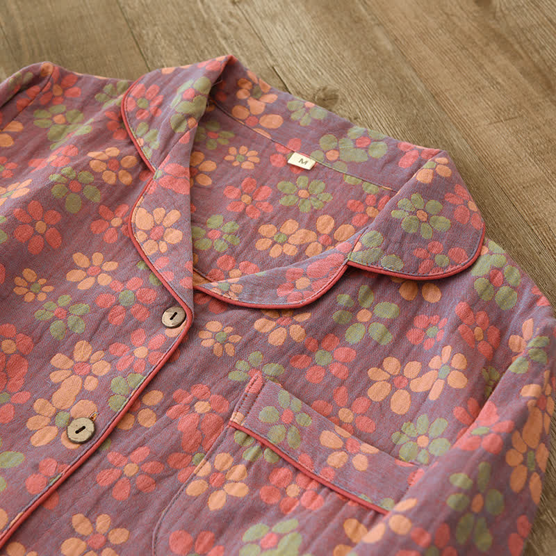 Katoenen Gaas Lange Mouwen Pyjama Set - Afbeelding 8