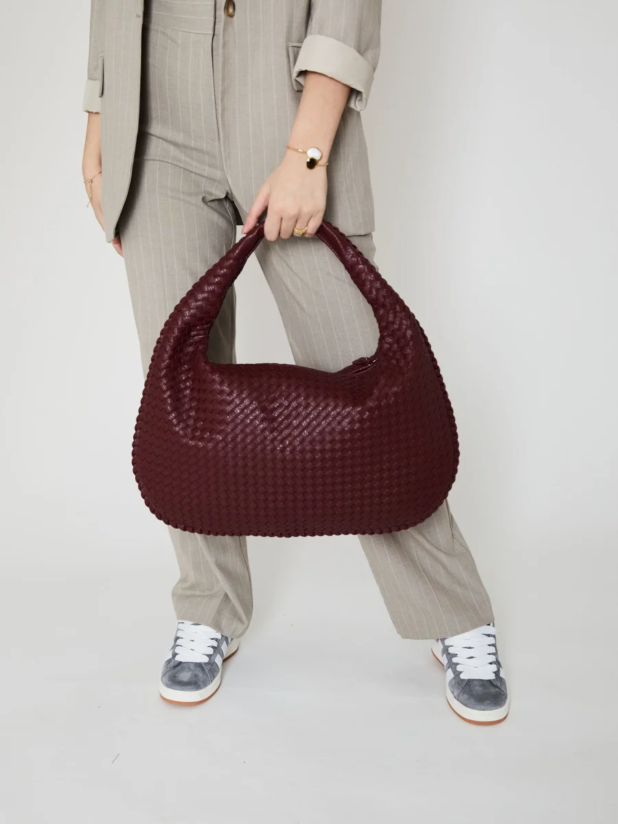 Bordeauxrood Luxe Dames Handtas met Gevlochten Design - Afbeelding 4