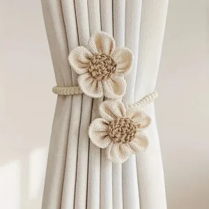 Bloemen Hennep Gordijn Klemmen Set van 2 – Duurzaam en Stijlvol Henneptouw met Elegant Ontwerp