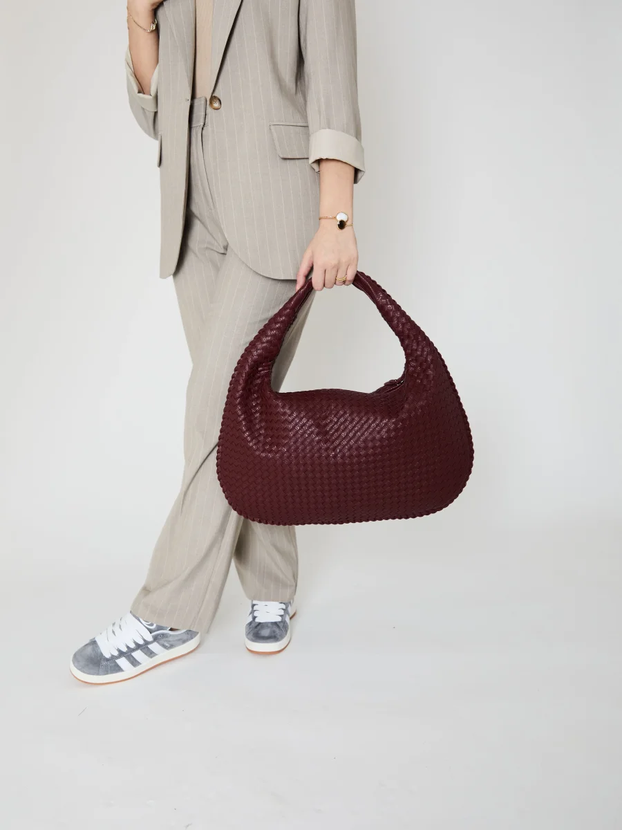 Bordeauxrood Luxe Dames Handtas met Gevlochten Design - Afbeelding 8
