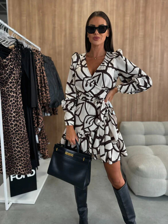 Party Mini Jurk Met Wikkelmodel En Lange Mouwen - Afbeelding 9