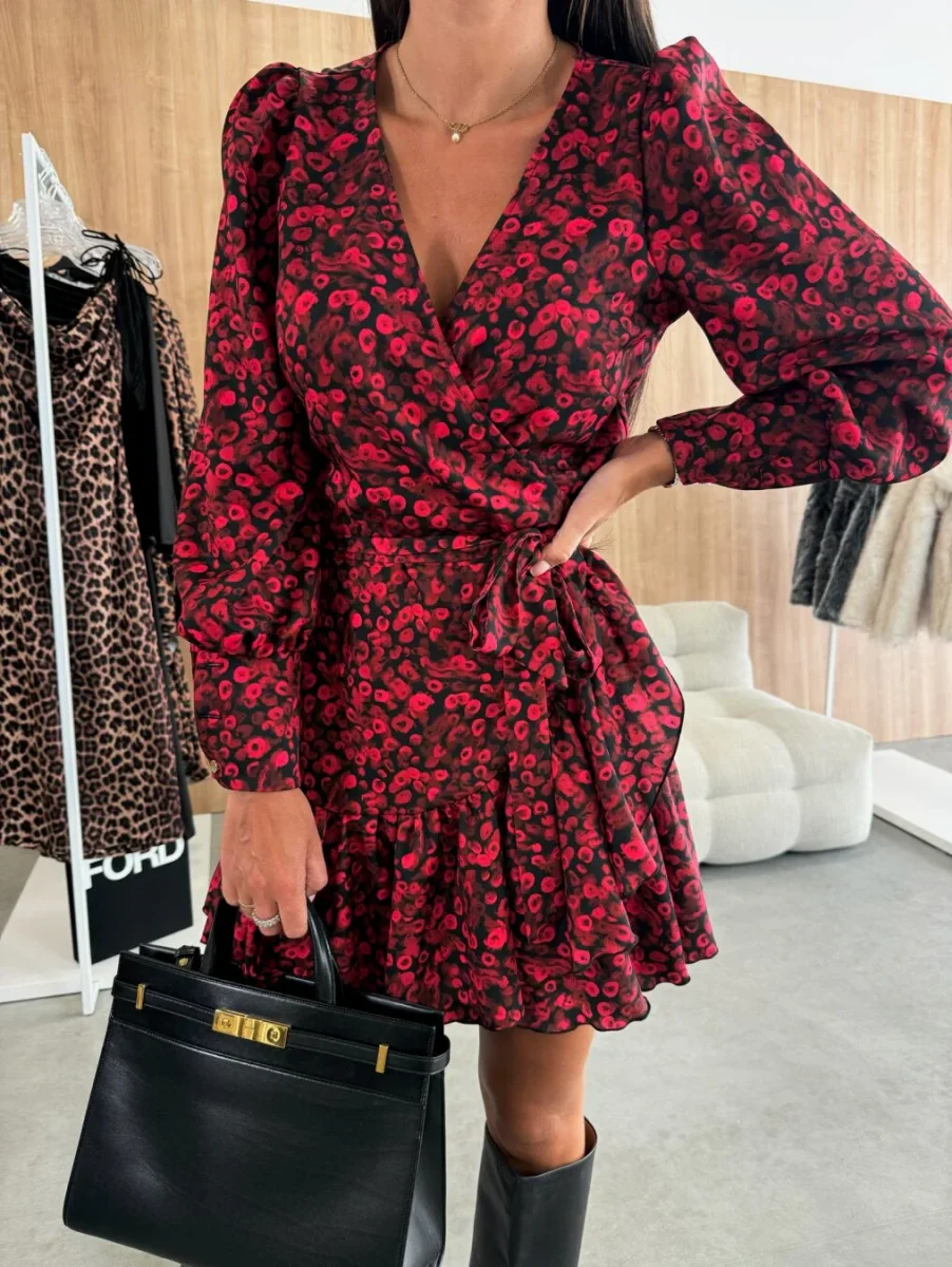 Party Mini Jurk Met Wikkelmodel En Lange Mouwen - Afbeelding 3