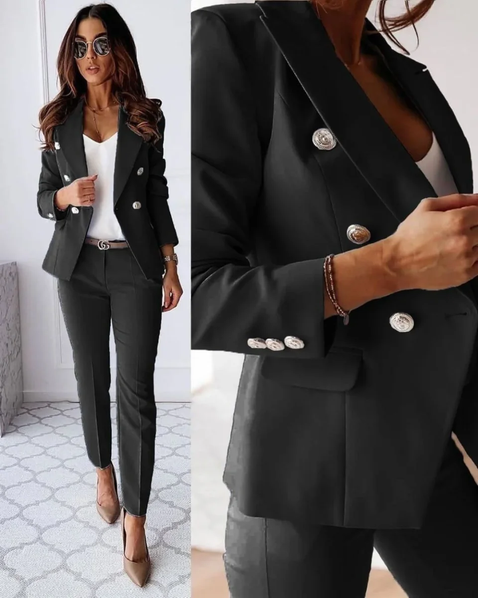 Elegante dames set met chique knopen blazer - Afbeelding 2