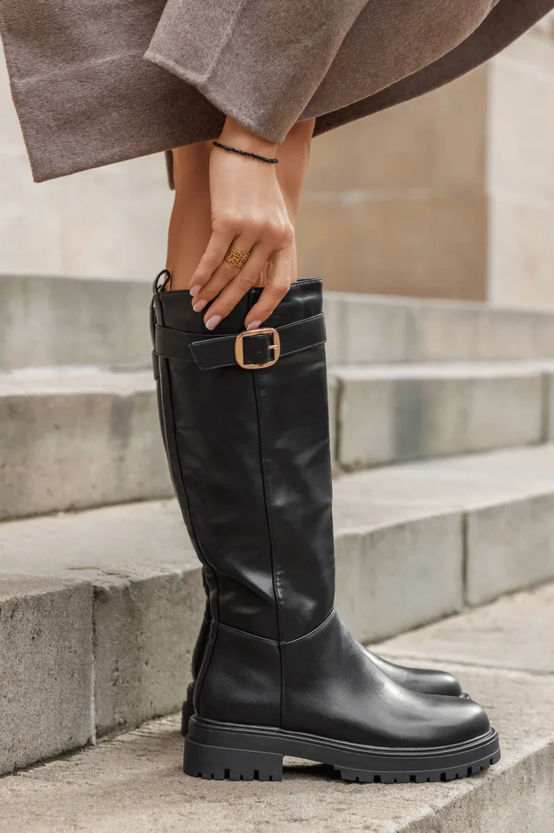 Leather look buckle boots - Zwart - Afbeelding 6