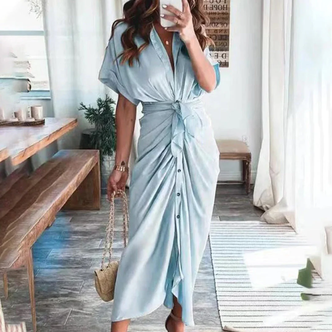 Julietta | Knoop Jurk met Taille Detail voor Dames - Afbeelding 6