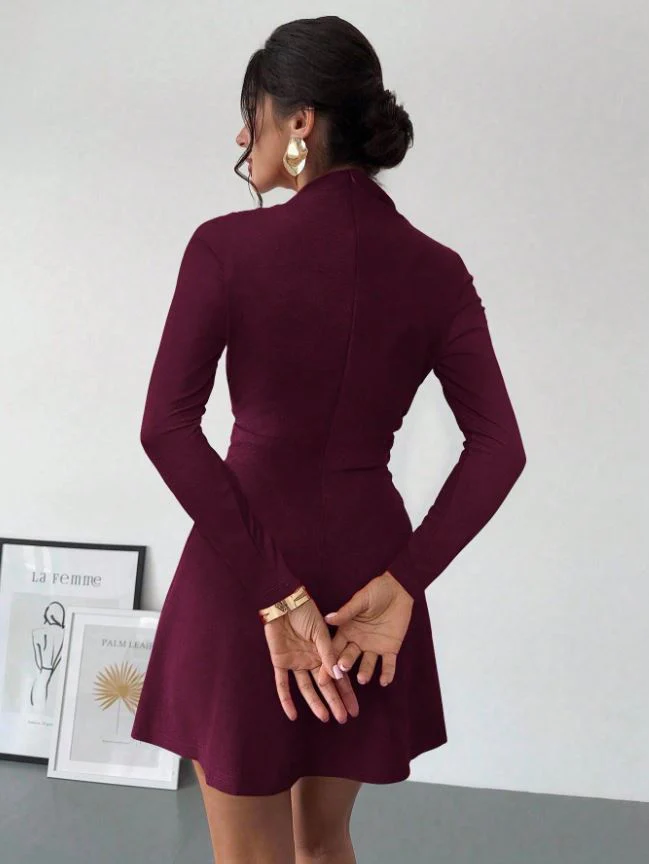 Chique Rood Dames Mini Jurk met Lange Mouwen - Afbeelding 5