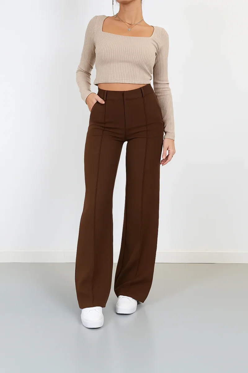 Stijlvolle Dames Pantalon met Hoge Taille en Wijde Pijpen - Afbeelding 5