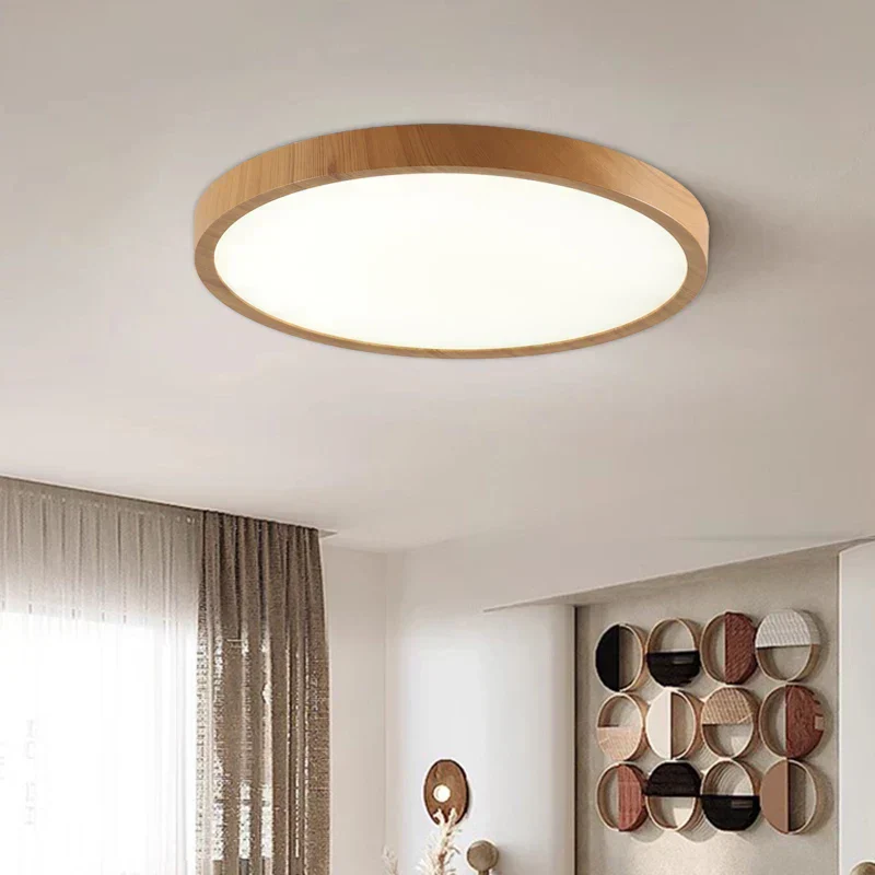 Ultradun Circulair Plafondlicht met Verstelbare LED Verlichting – Warm Walnootkleur, Modern Design voor Woonkamer en Slaapkamer - Afbeelding 3