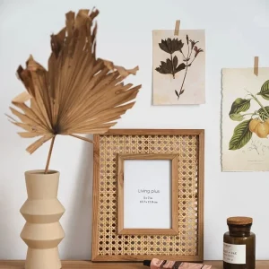 Elegante Houten Fotolijst Met Rattan 32x27 Cm Voor Foto's