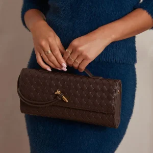 Luxe Koffie Dames Handtas met Gevlochten Design