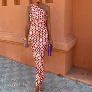 Luchtige Zomerse Dames Midi Jurk Met Asymmetrische Hals En Print