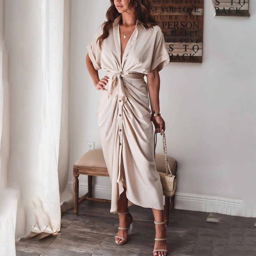 Julietta | Knoop Jurk met Taille Detail voor Dames - Afbeelding 2