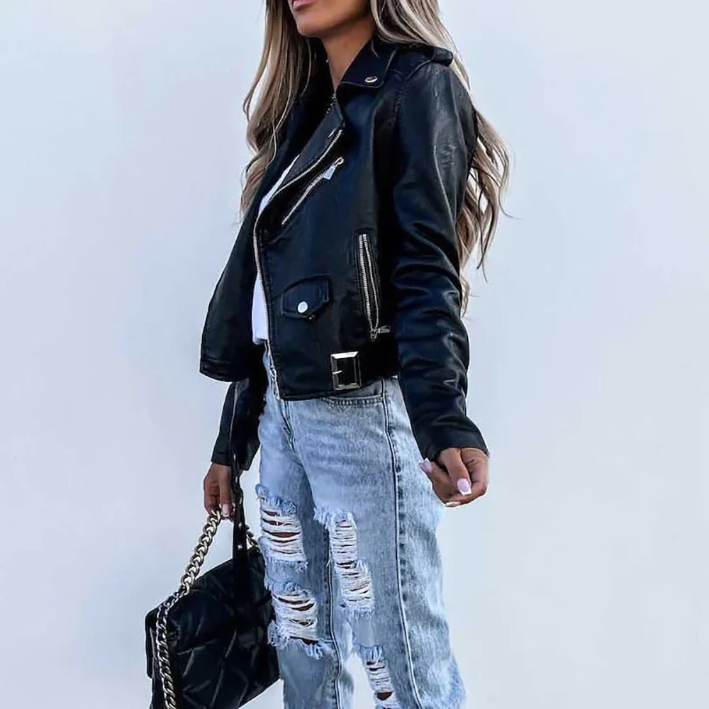Quinnlee | Stijlvolle Leren Bikerjack - Afbeelding 5