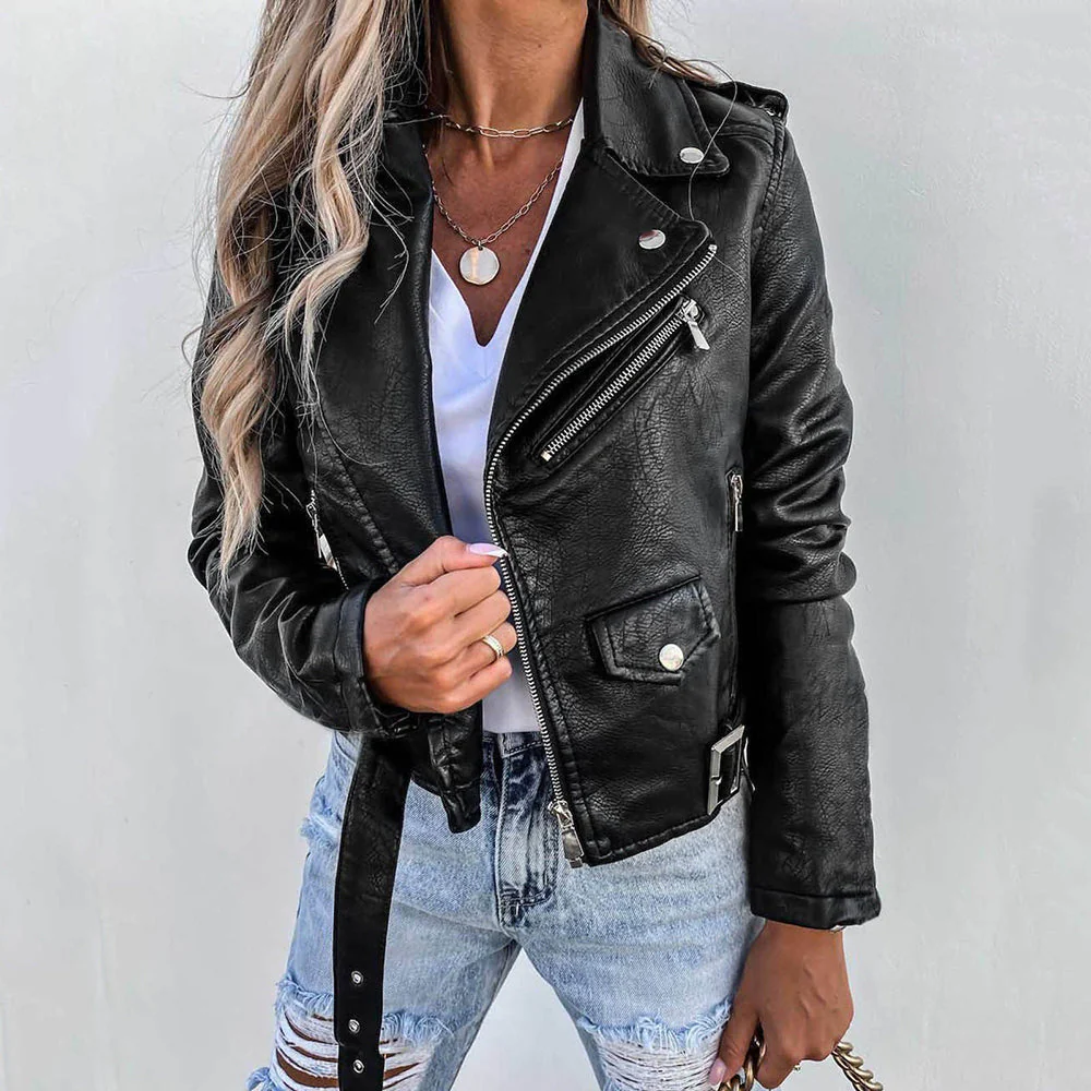 Quinnlee | Stijlvolle Leren Bikerjack - Afbeelding 6