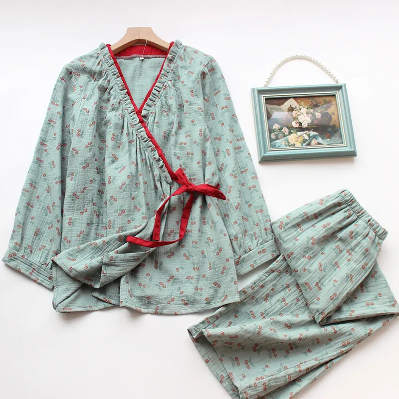Kimono Plattelandsroos Katoenen Gazen Pyjama Set