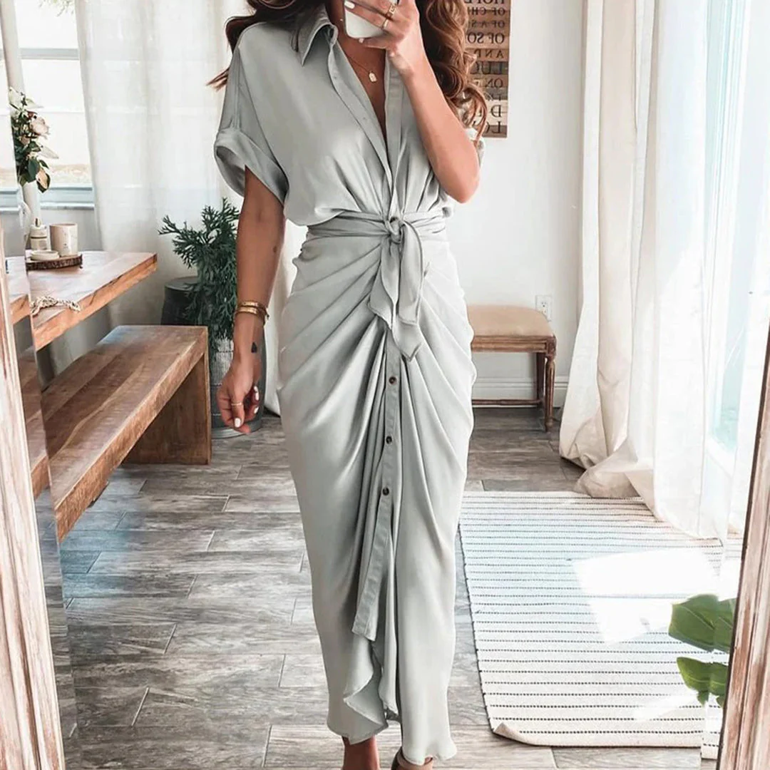 Julietta | Knoop Jurk met Taille Detail voor Dames - Afbeelding 9