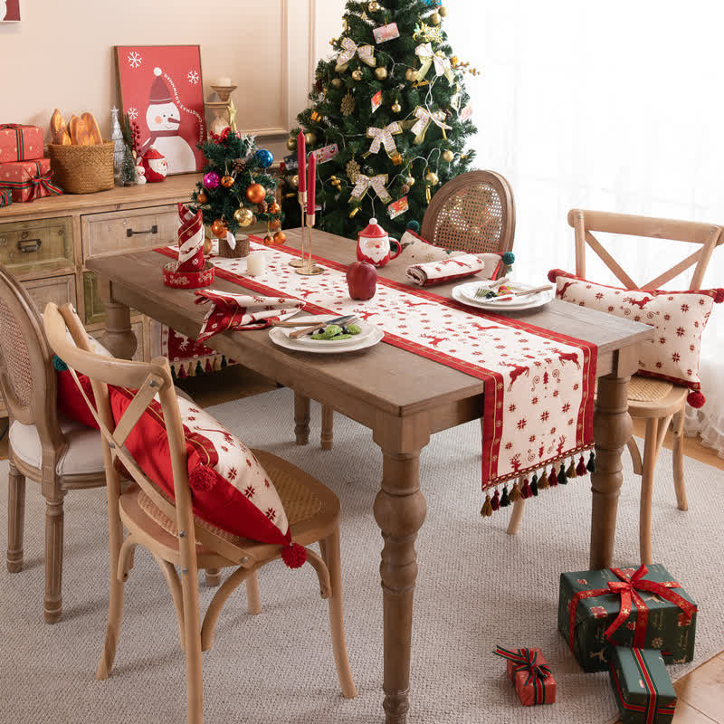Kerst Tafelloper Met Kwastjes Voor Feestelijk Tafeldecor
