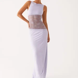 Nova | Dames Maxi-jurk – Transparant Kant, Hoge Halslijn & Geaccentueerde Taille