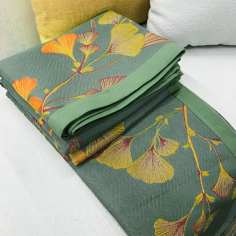 Omkeerbare Quilt Met Ginkgobladeren Jacquardkatoen - Afbeelding 6
