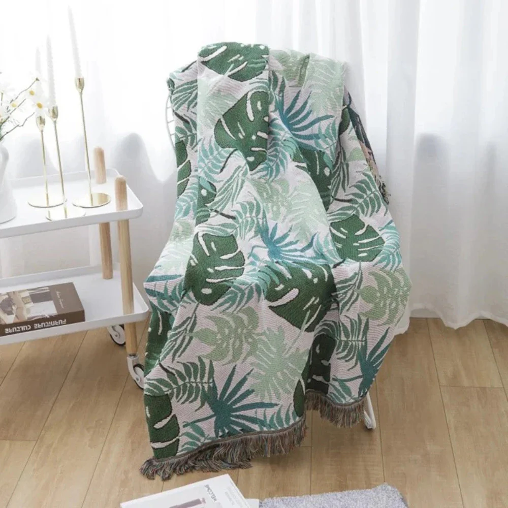 Bankhoes Cover Met Palmenpatroon En Kwastjes Zacht En Reversibel - Afbeelding 6