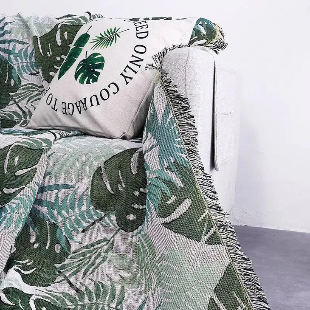Bankhoes Cover Met Palmenpatroon En Kwastjes Zacht En Reversibel - Afbeelding 7