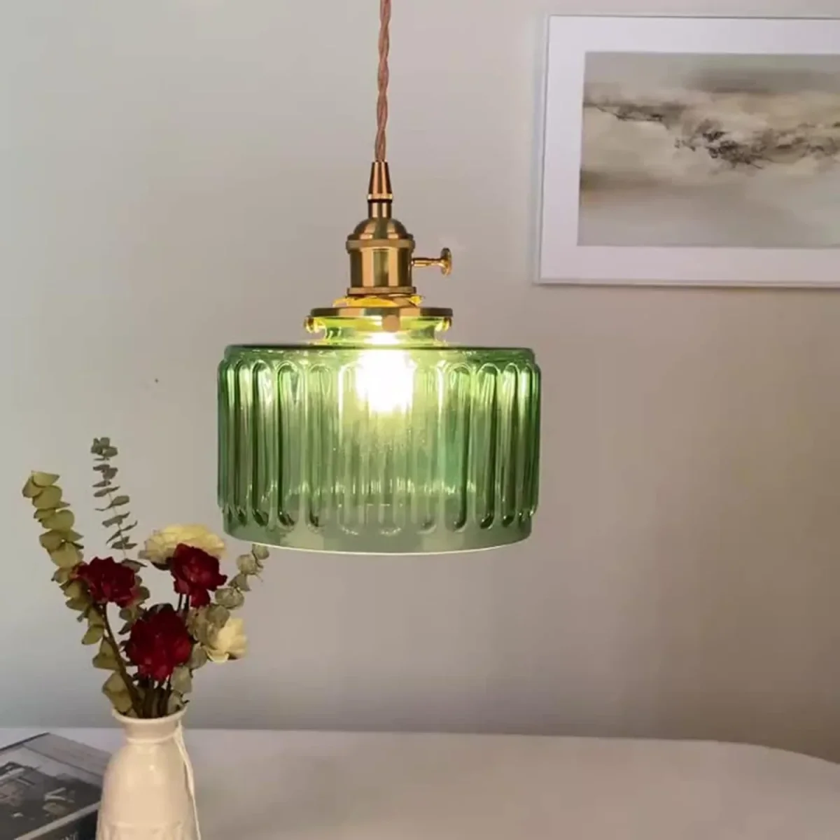 Vintage Cilindervormige Glazen Hanglamp Voor Warme Sfeer - Afbeelding 4