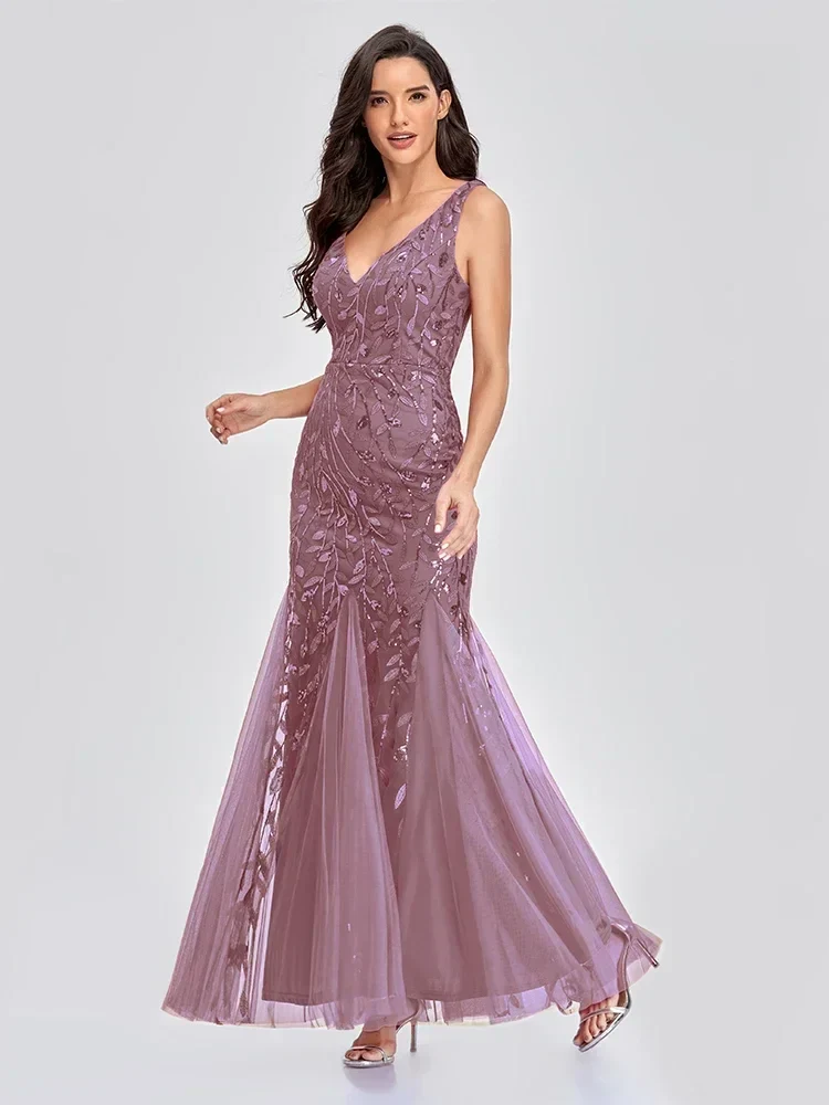 Dames Gala Avond Jurk V Neck Sequin Embellished - Afbeelding 7