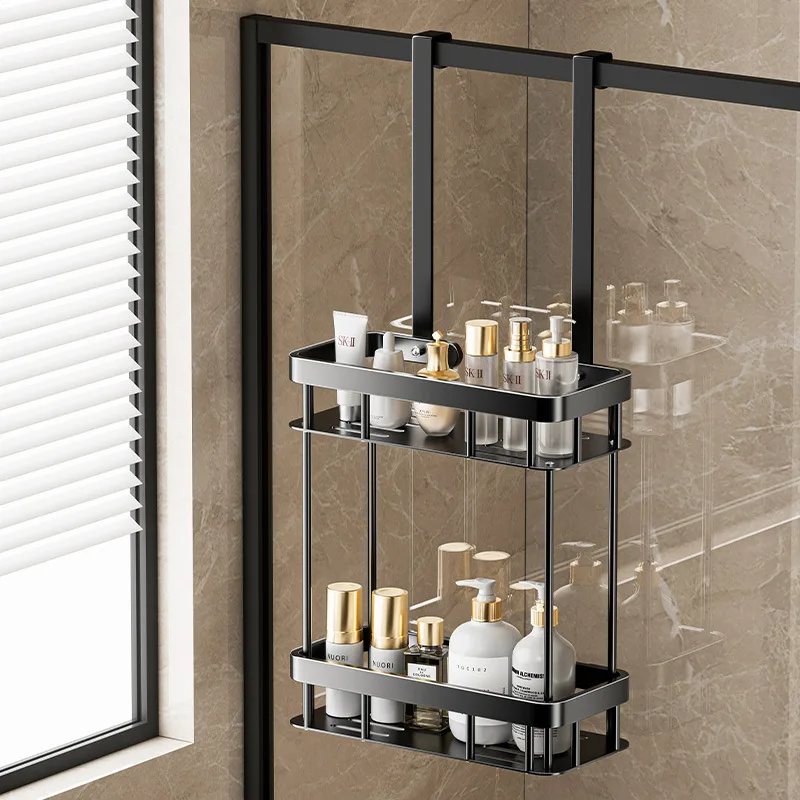 No-Drill Douche Caddy met Handdoekrek – Ruimtebesparend en Waterbestendig voor Glazen Deuren en Gladde Muren - Afbeelding 2