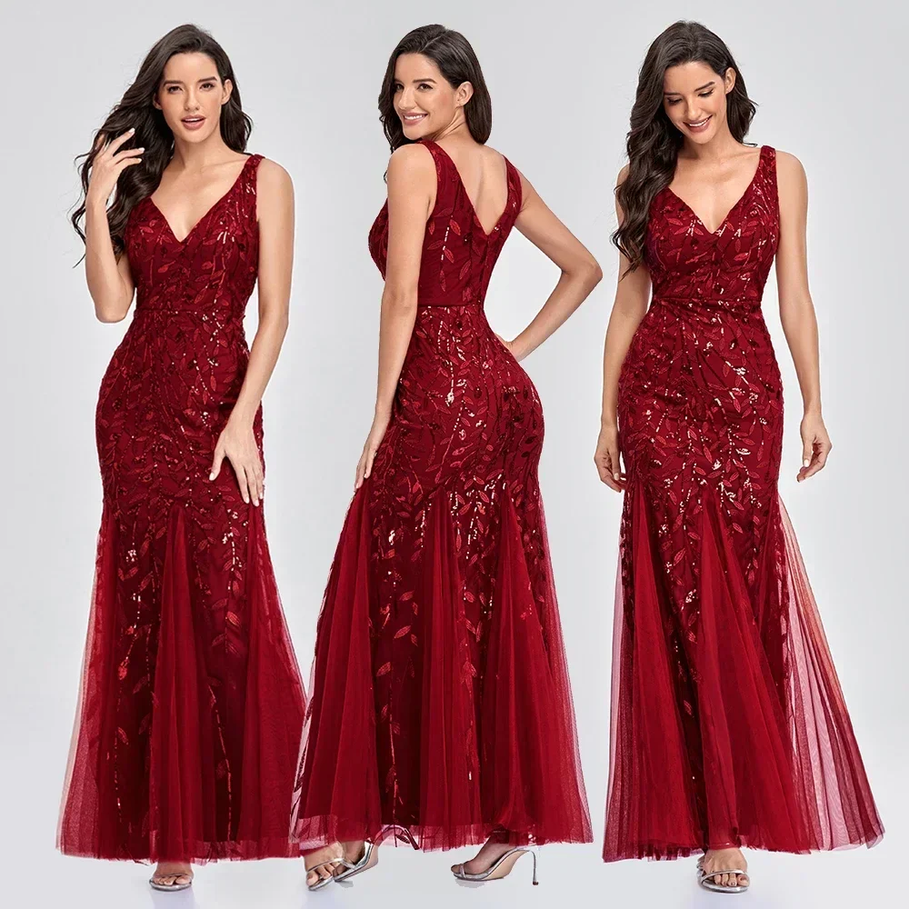 Dames Gala Avond Jurk V Neck Sequin Embellished - Afbeelding 5
