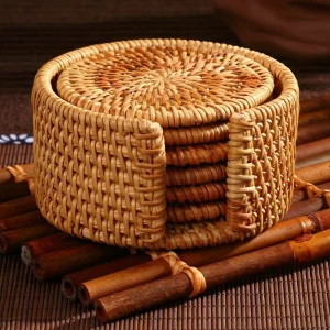 Set van Natuurlijke Rotan Onderzetters voor Tafelbescherming