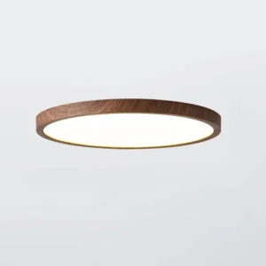 Ultradun Circulair Plafondlicht met Verstelbare LED Verlichting – Warm Walnootkleur, Modern Design voor Woonkamer en Slaapkamer