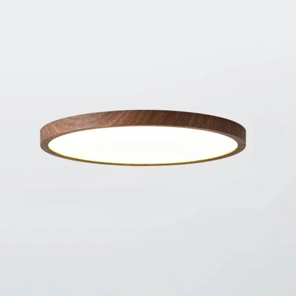 Ultradun Circulair Plafondlicht met Verstelbare LED Verlichting – Warm Walnootkleur, Modern Design voor Woonkamer en Slaapkamer