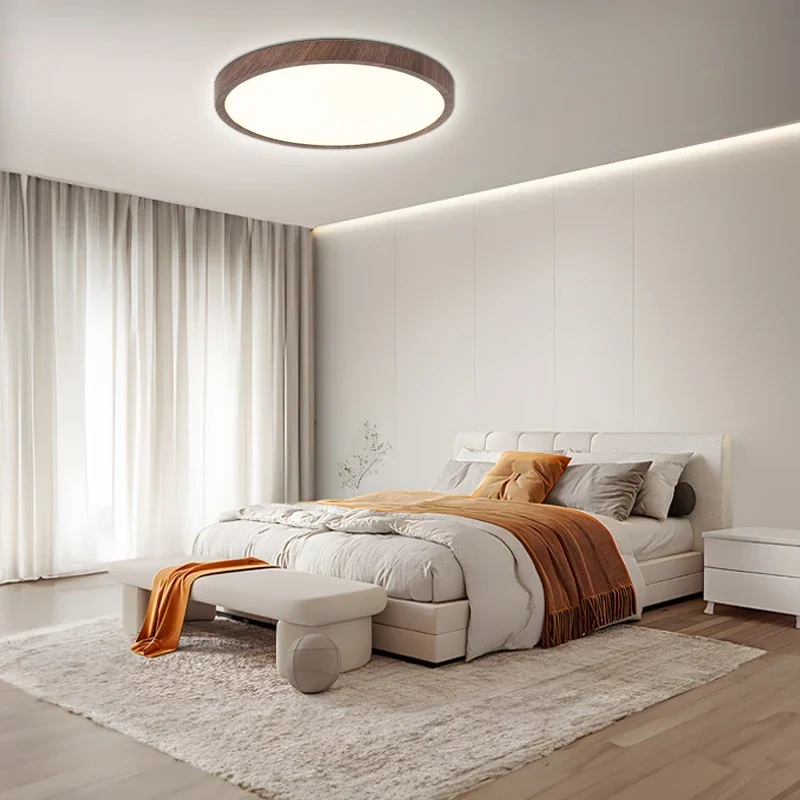 Ultradun Circulair Plafondlicht met Verstelbare LED Verlichting – Warm Walnootkleur, Modern Design voor Woonkamer en Slaapkamer - Afbeelding 5