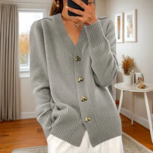 Dames Cardigan met Hartvormige Knopen en Lange Mouwen