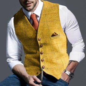 Gilet Heren Met Licht Geruit Motief En Pasvorm Subtiel Stijl