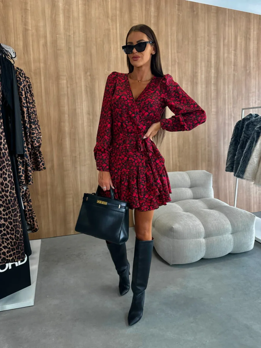 Party Mini Jurk Met Wikkelmodel En Lange Mouwen - Afbeelding 2