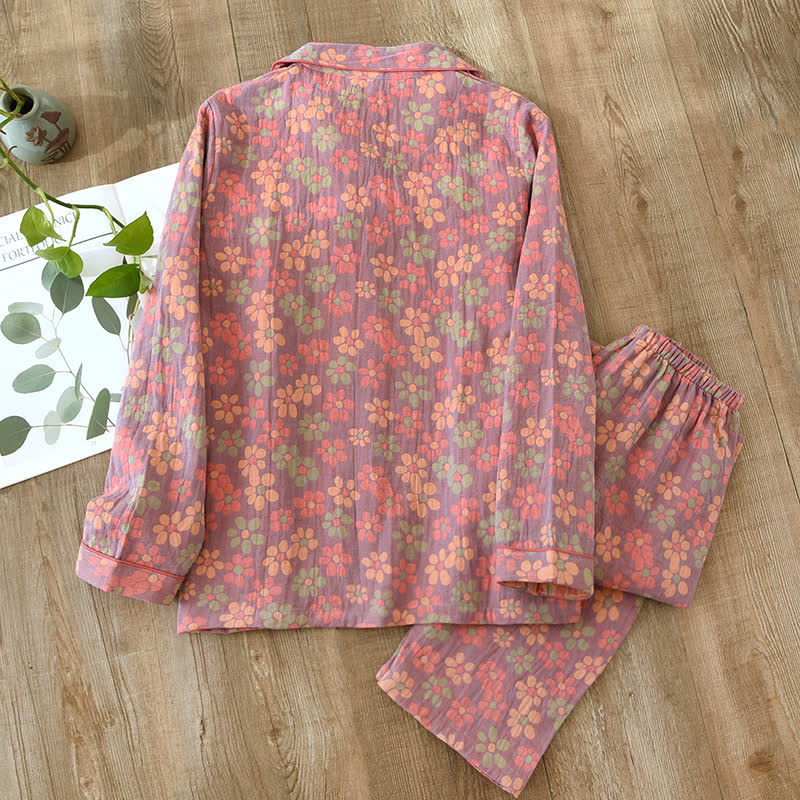 Katoenen Gaas Lange Mouwen Pyjama Set - Afbeelding 6