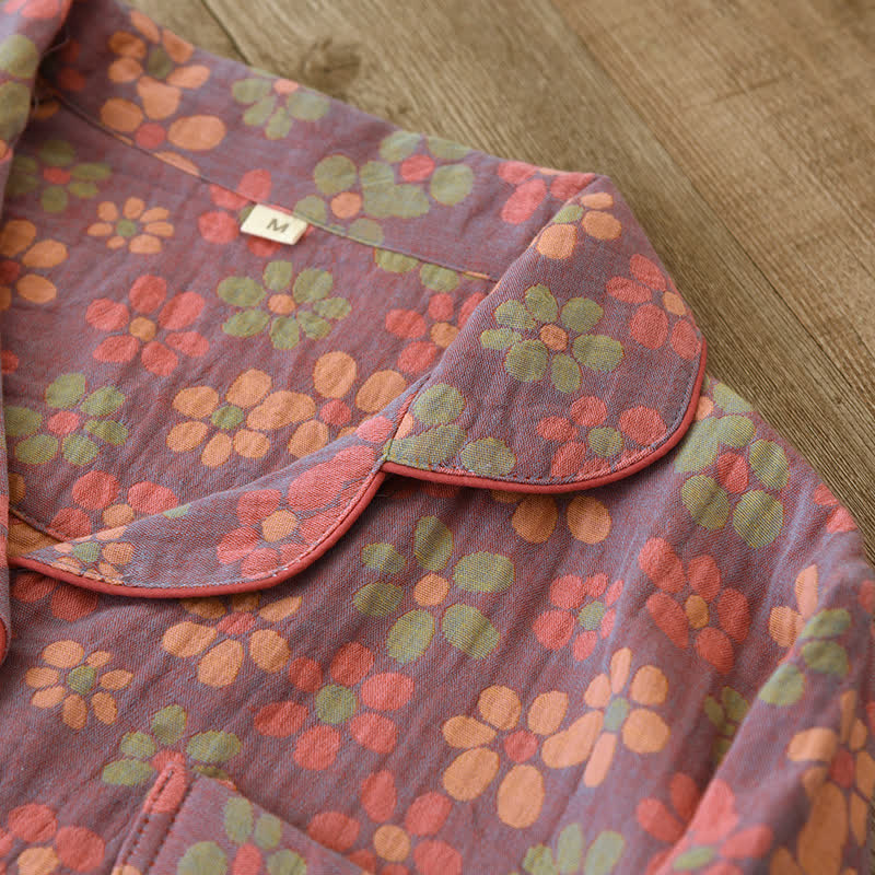 Katoenen Gaas Lange Mouwen Pyjama Set - Afbeelding 9