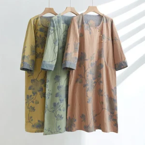 Magnolia Jacquard Katoenen Korte Nachtjapon