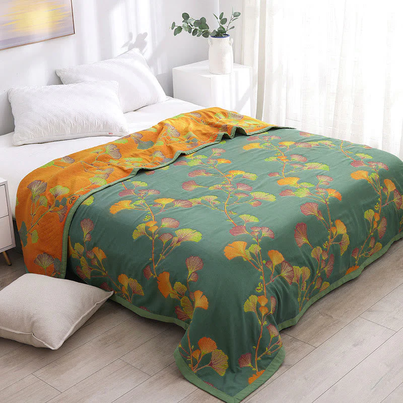 Ginkgo Blad Jacquard Katoenen Omkeerbare Dekbed - Afbeelding 2