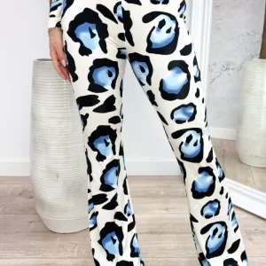 Big leopard travel flair pants - Sky blue