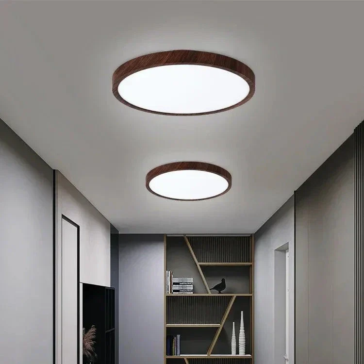 Ultradun Circulair Plafondlicht met Verstelbare LED Verlichting – Warm Walnootkleur, Modern Design voor Woonkamer en Slaapkamer - Afbeelding 6