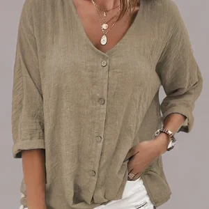Marta | Linnen Blouse met Knoopsluiting