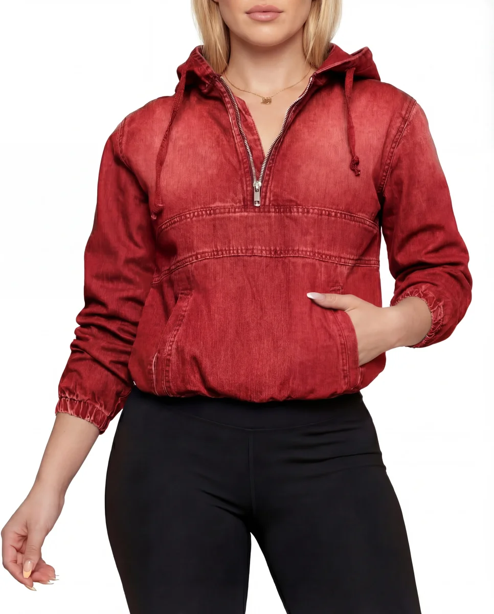 Casual Dames Denim Hoodie Met Zakken En Lange Mouwen - Afbeelding 4