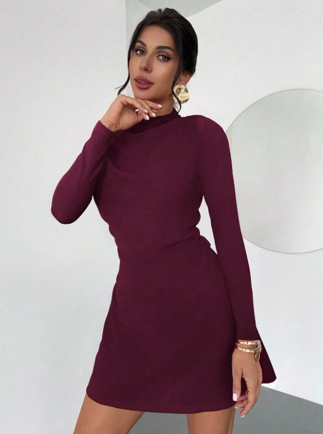 Chique Rood Dames Mini Jurk met Lange Mouwen